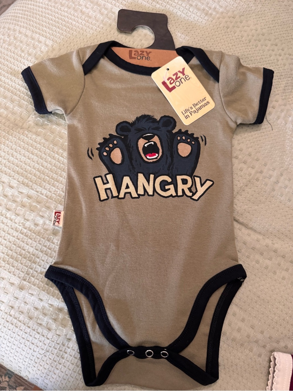 Lazy One Olive and Black "Hangry" Bear Short-Sleeve One-Piece